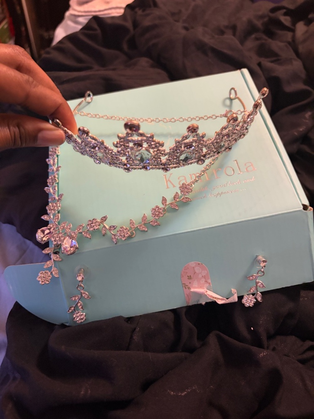 Silver Crystal Floral Tiara Necklace Set - Women's Jewelry